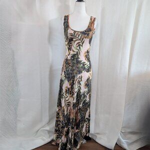 Cream CR Bastilla Jersey Maxi Dress XS Drop Waist Asymmetrical Earth Tones Boho